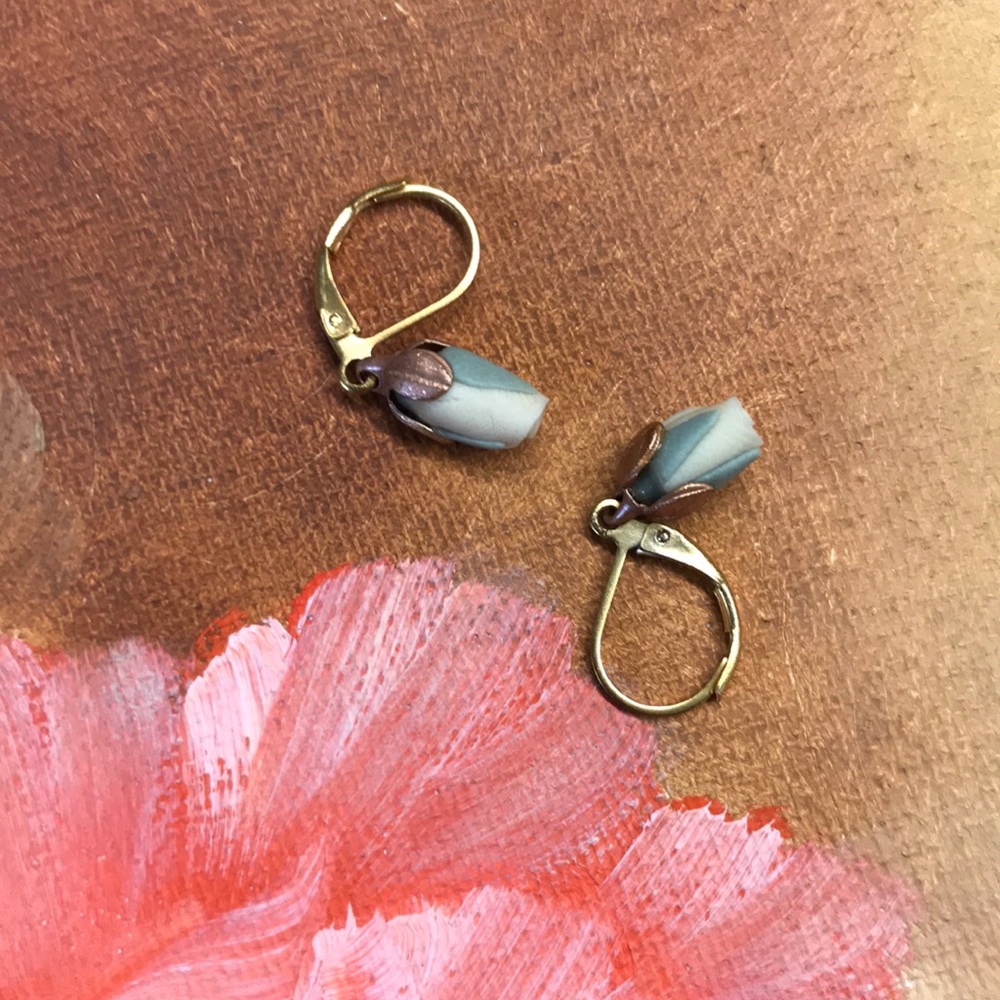 Vintage Porcelain Yellow Rosebud Earrings